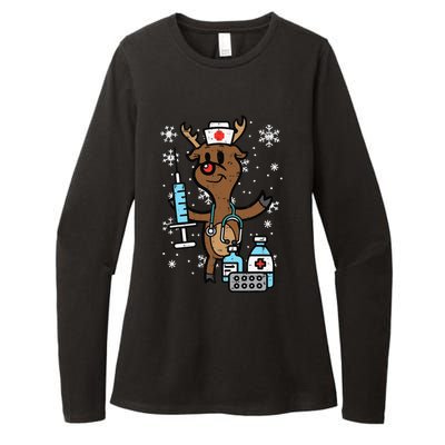 Christmas Nurse Reindeer Funny Xmas Nursing Scrub Top Funny Womens CVC Long Sleeve Shirt