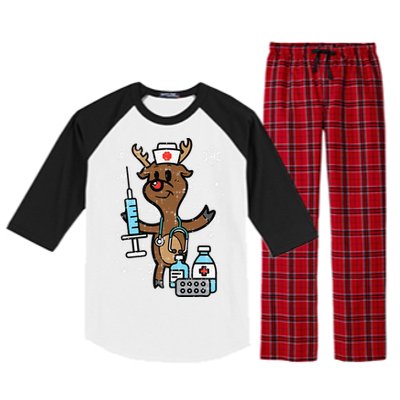 Christmas Nurse Reindeer Funny Xmas Nursing Scrub Top Funny Raglan Sleeve Pajama Set