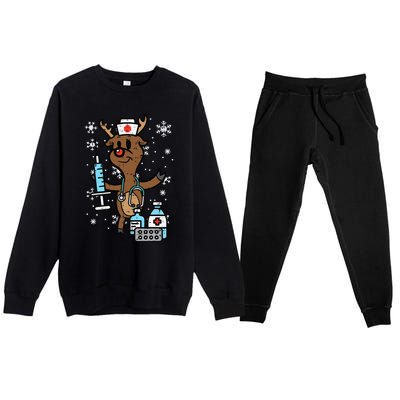 Christmas Nurse Reindeer Funny Xmas Nursing Scrub Top Funny Premium Crewneck Sweatsuit Set