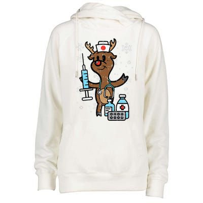 Christmas Nurse Reindeer Funny Xmas Nursing Scrub Top Funny Womens Funnel Neck Pullover Hood