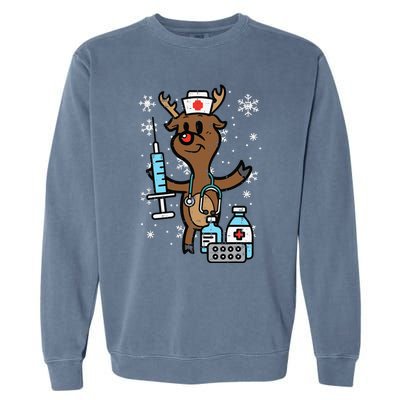 Christmas Nurse Reindeer Funny Xmas Nursing Scrub Top Funny Garment-Dyed Sweatshirt