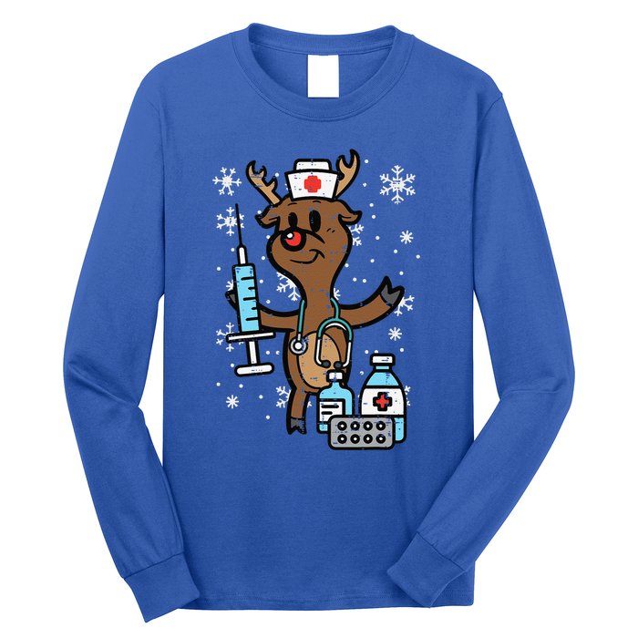 Christmas Nurse Reindeer Funny Xmas Nursing Scrub Top Funny Long Sleeve Shirt