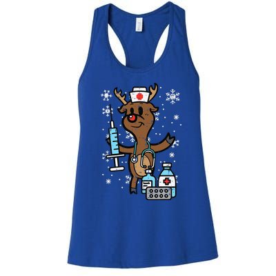 Christmas Nurse Reindeer Funny Xmas Nursing Scrub Top Funny Women's Racerback Tank