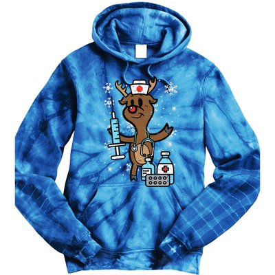 Christmas Nurse Reindeer Funny Xmas Nursing Scrub Top Funny Tie Dye Hoodie