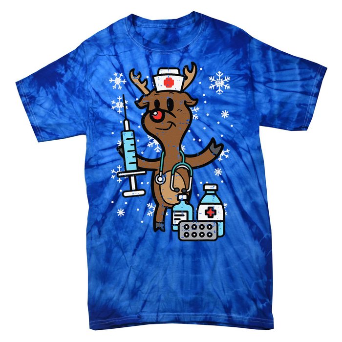 Christmas Nurse Reindeer Funny Xmas Nursing Scrub Top Funny Tie-Dye T-Shirt