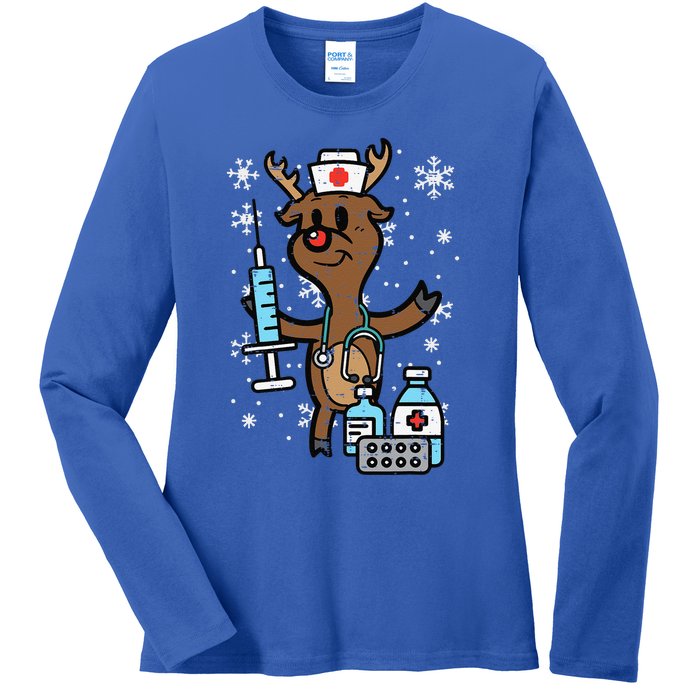 Christmas Nurse Reindeer Funny Xmas Nursing Scrub Top Funny Ladies Long Sleeve Shirt