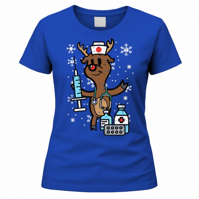 Christmas Nurse Reindeer Funny Xmas Nursing Scrub Top Funny Women's T-Shirt