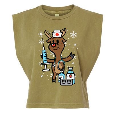 Christmas Nurse Reindeer Funny Xmas Nursing Scrub Top Funny Garment-Dyed Women's Muscle Tee