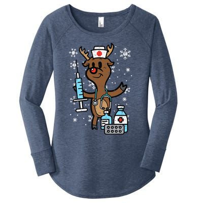 Christmas Nurse Reindeer Funny Xmas Nursing Scrub Top Funny Women's Perfect Tri Tunic Long Sleeve Shirt