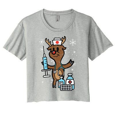 Christmas Nurse Reindeer Funny Xmas Nursing Scrub Top Funny Women's Crop Top Tee