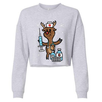 Christmas Nurse Reindeer Funny Xmas Nursing Scrub Top Funny Cropped Pullover Crew