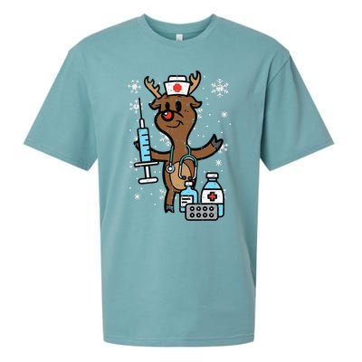 Christmas Nurse Reindeer Funny Xmas Nursing Scrub Top Funny Sueded Cloud Jersey T-Shirt