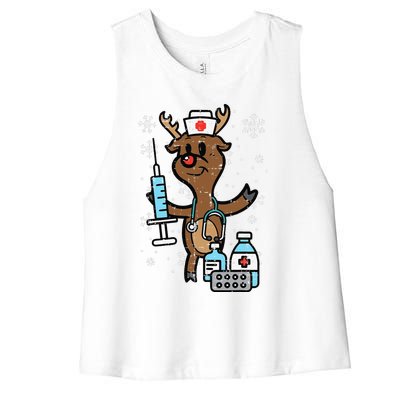 Christmas Nurse Reindeer Funny Xmas Nursing Scrub Top Funny Women's Racerback Cropped Tank