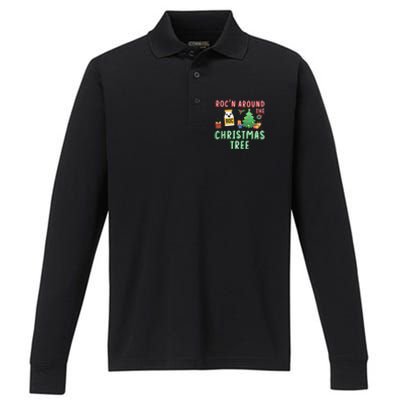 Christmas Nurse Rocn Around The Christmas Tree Funny Xmas Performance Long Sleeve Polo