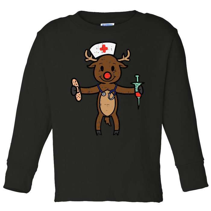 Christmas Nurse Reindeer Funny Xmas Nursing Toddler Long Sleeve Shirt