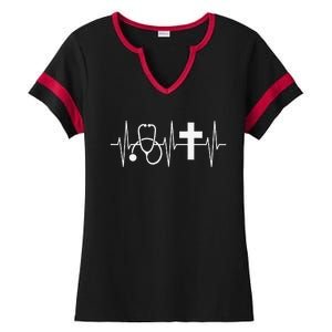 Christian Nurse Religious Nursing Jesus Heartbeat Ladies Halftime Notch Neck Tee