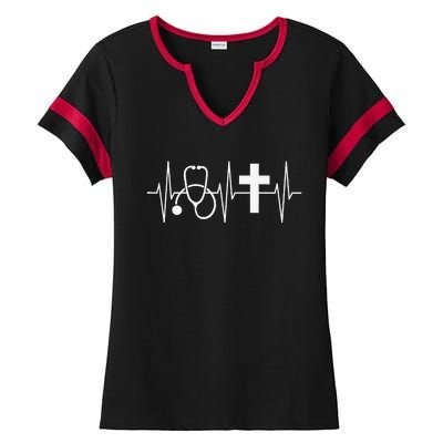 Christian Nurse Religious Nursing Jesus Heartbeat Ladies Halftime Notch Neck Tee