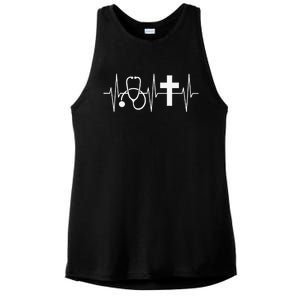 Christian Nurse Religious Nursing Jesus Heartbeat Ladies PosiCharge Tri-Blend Wicking Tank