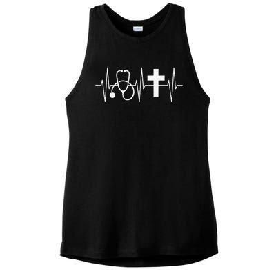 Christian Nurse Religious Nursing Jesus Heartbeat Ladies PosiCharge Tri-Blend Wicking Tank