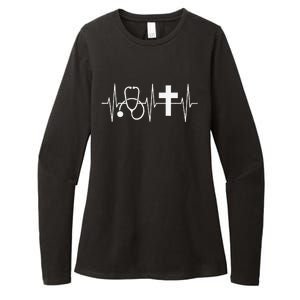 Christian Nurse Religious Nursing Jesus Heartbeat Womens CVC Long Sleeve Shirt