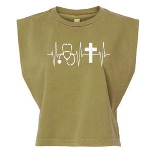 Christian Nurse Religious Nursing Jesus Heartbeat Garment-Dyed Women's Muscle Tee