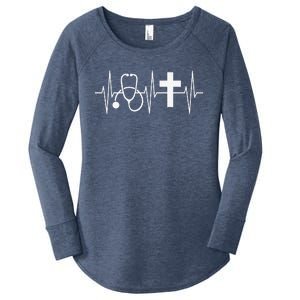 Christian Nurse Religious Nursing Jesus Heartbeat Women's Perfect Tri Tunic Long Sleeve Shirt