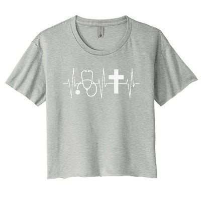 Christian Nurse Religious Nursing Jesus Heartbeat Women's Crop Top Tee