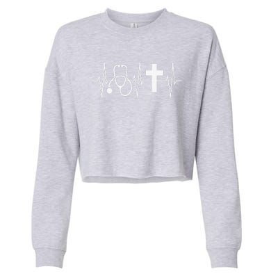 Christian Nurse Religious Nursing Jesus Heartbeat Cropped Pullover Crew