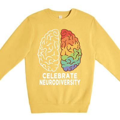 Celebrate Neurodiversity Rainbow Brain Autism Awareness Meaningful Gift Premium Crewneck Sweatshirt