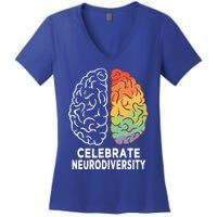 Celebrate Neurodiversity Rainbow Brain Autism Awareness Meaningful Gift Women's V-Neck T-Shirt