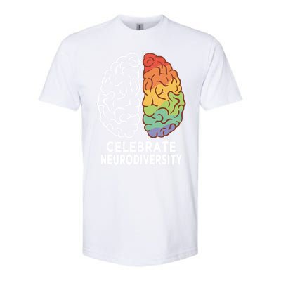 Celebrate Neurodiversity Rainbow Brain Autism Awareness Meaningful Gift Softstyle® CVC T-Shirt