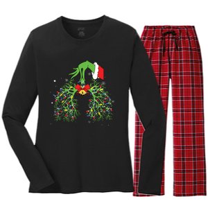 Christmas Nurse Respiratory Therapist Lung Xmas Lights Women's Long Sleeve Flannel Pajama Set 