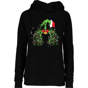 Christmas Nurse Respiratory Therapist Lung Xmas Lights Womens Funnel Neck Pullover Hood