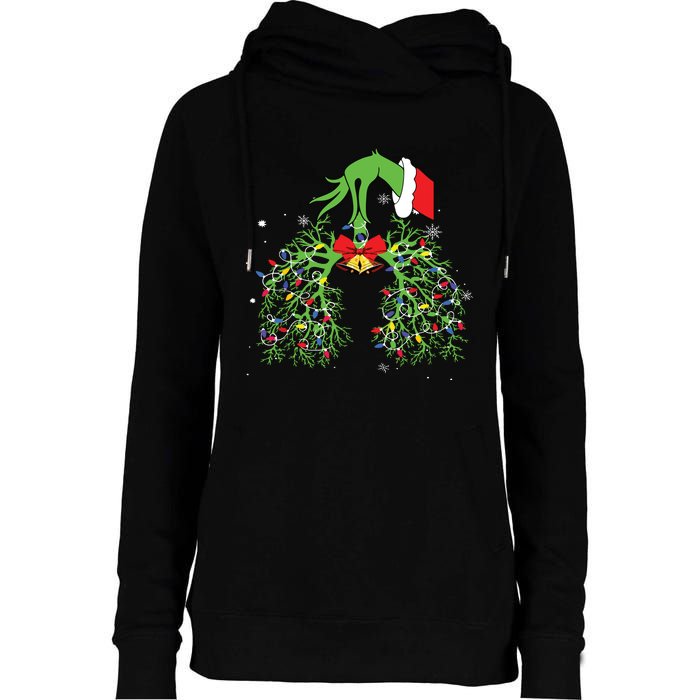 Christmas Nurse Respiratory Therapist Lung Xmas Lights Womens Funnel Neck Pullover Hood