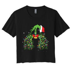 Christmas Nurse Respiratory Therapist Lung Xmas Lights Women's Crop Top Tee