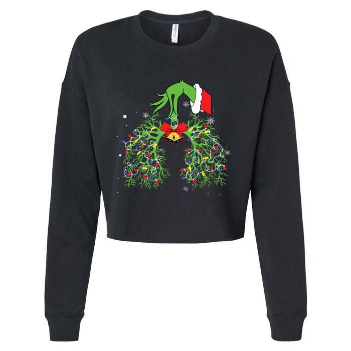 Christmas Nurse Respiratory Therapist Lung Xmas Lights Cropped Pullover Crew