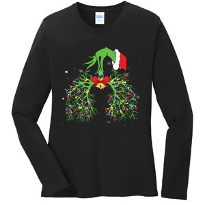 Christmas Nurse Respiratory Therapist Lung Xmas Lights Ladies Long Sleeve Shirt