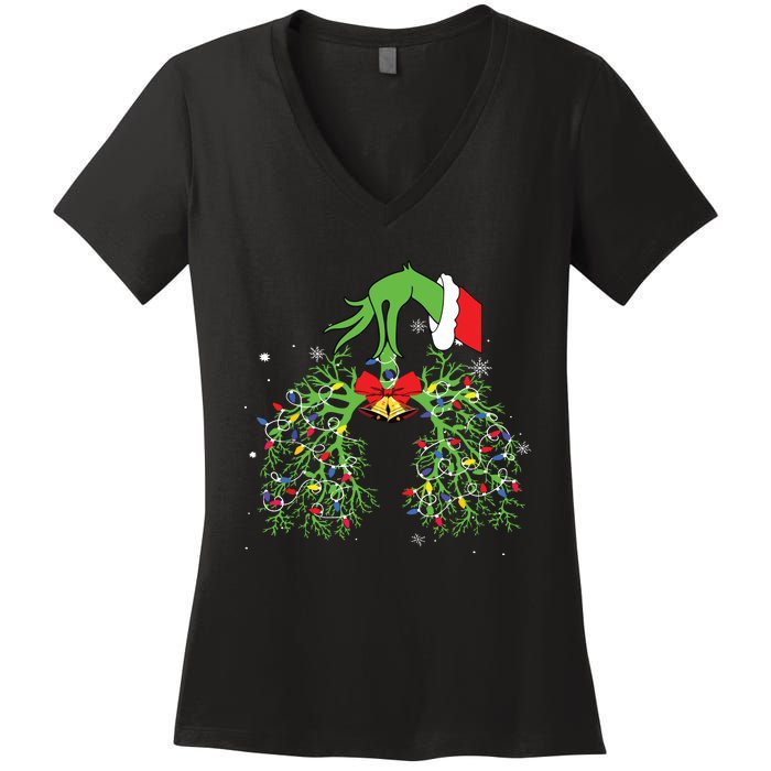 Christmas Nurse Respiratory Therapist Lung Xmas Lights Women's V-Neck T-Shirt