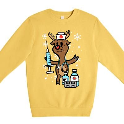 Christmas Nurse Reindeer Funny Xmas Nursing Scrub Top Gift Premium Crewneck Sweatshirt