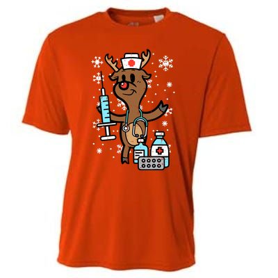 Christmas Nurse Reindeer Funny Xmas Nursing Scrub Top Gift Cooling Performance Crew T-Shirt