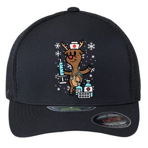 Christmas Nurse Reindeer Funny Xmas Nursing Scrub Top Gift Flexfit Unipanel Trucker Cap