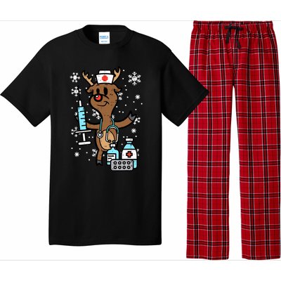 Christmas Nurse Reindeer Funny Xmas Nursing Scrub Top Gift Pajama Set