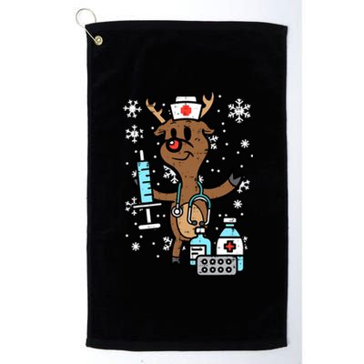 Christmas Nurse Reindeer Funny Xmas Nursing Scrub Top Gift Platinum Collection Golf Towel