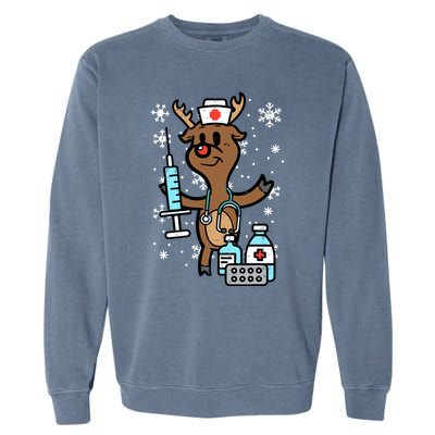 Christmas Nurse Reindeer Funny Xmas Nursing Scrub Top Gift Garment-Dyed Sweatshirt