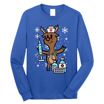 Christmas Nurse Reindeer Funny Xmas Nursing Scrub Top Gift Long Sleeve Shirt