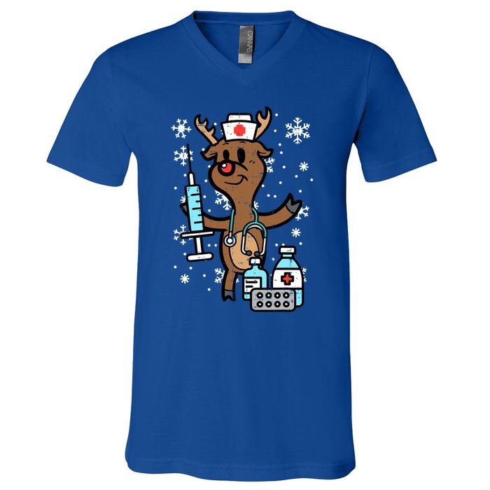 Christmas Nurse Reindeer Funny Xmas Nursing Scrub Top Gift V-Neck T-Shirt