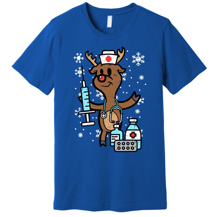 Christmas Nurse Reindeer Funny Xmas Nursing Scrub Top Gift Premium T-Shirt