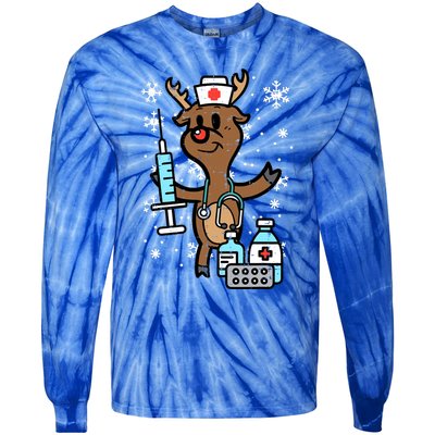 Christmas Nurse Reindeer Funny Xmas Nursing Scrub Top Gift Tie-Dye Long Sleeve Shirt