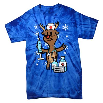 Christmas Nurse Reindeer Funny Xmas Nursing Scrub Top Gift Tie-Dye T-Shirt