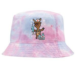 Christmas Nurse Reindeer Funny Xmas Nursing Scrub Top Gift Tie-Dyed Bucket Hat